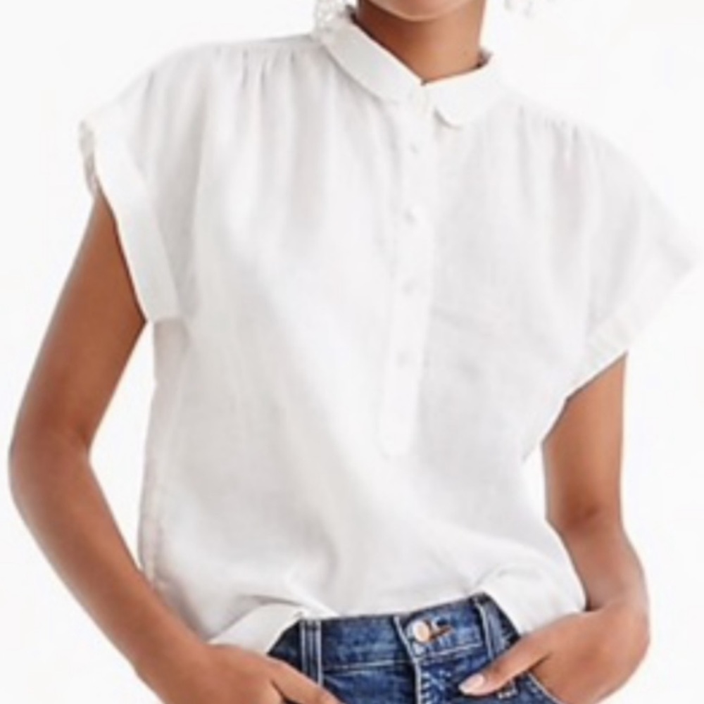 JCrew White Linen Sleeveless Top